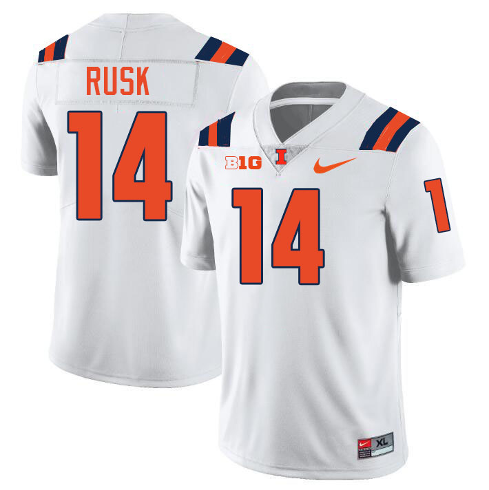 Men #14 Cole Rusk Illinois Fighting Illini College Football Jerseys Stitched-White